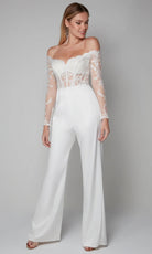Alyce Paris 70018 - Embroidered Bodice Sheer Sleeves Jumpsuit