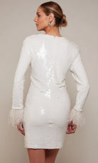 Alyce Paris 70027 - Sequin Long Sleeve Mini Dress with Feathers