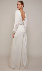 Alyce Paris 70031 - Plunging Neck Jumpsuit with Beaded Waist