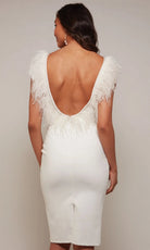 Alyce Paris 70033 - Feather Trimmed V-Neck Sheath Dress