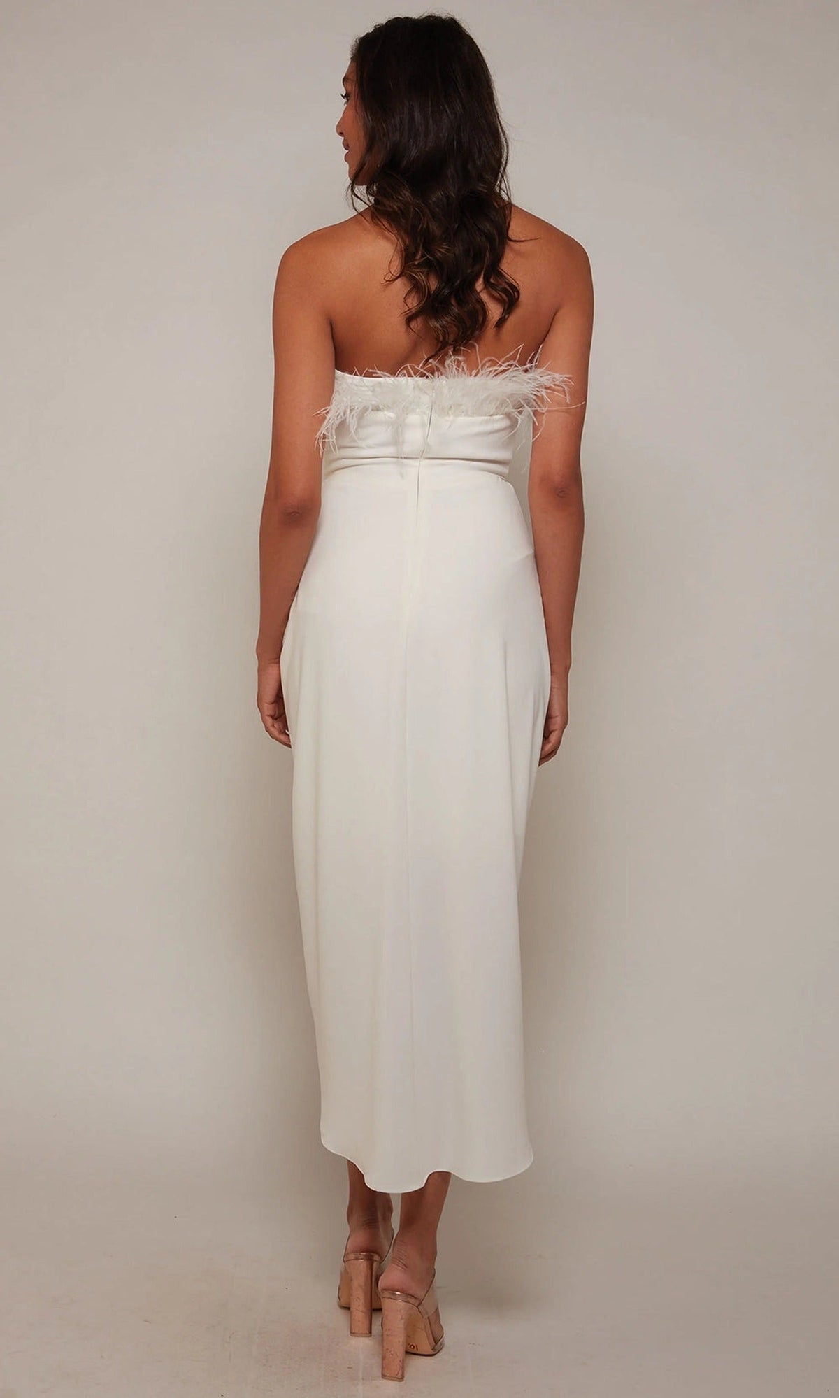 Alyce Paris 70034 - Strapless Feather Accent Tea-Length Dress