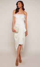 Alyce Paris 70034 - Strapless Feather Accent Tea-Length Dress