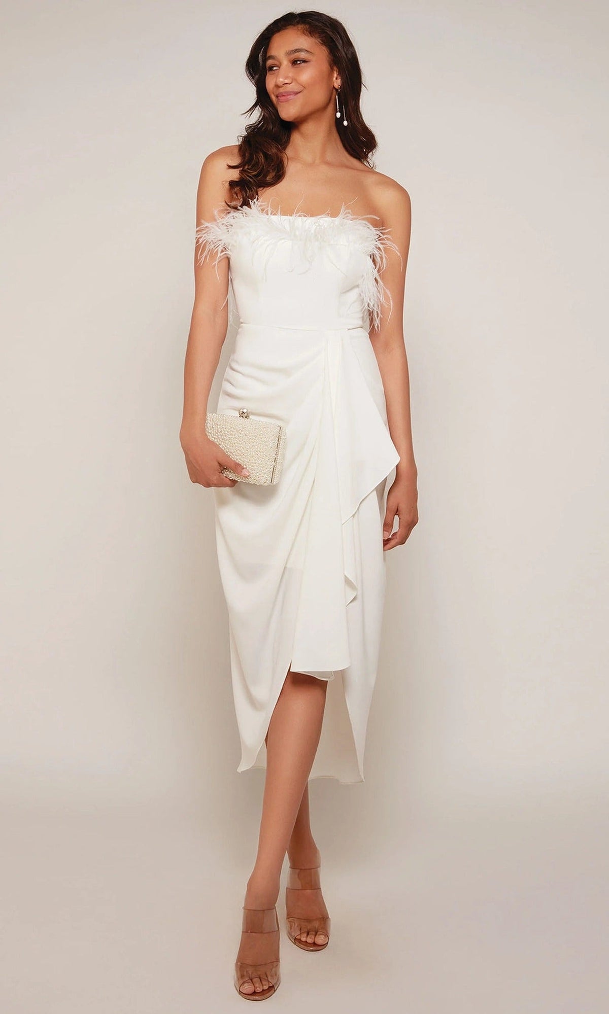 Alyce Paris 70034 - Strapless Feather Accent Tea-Length Dress