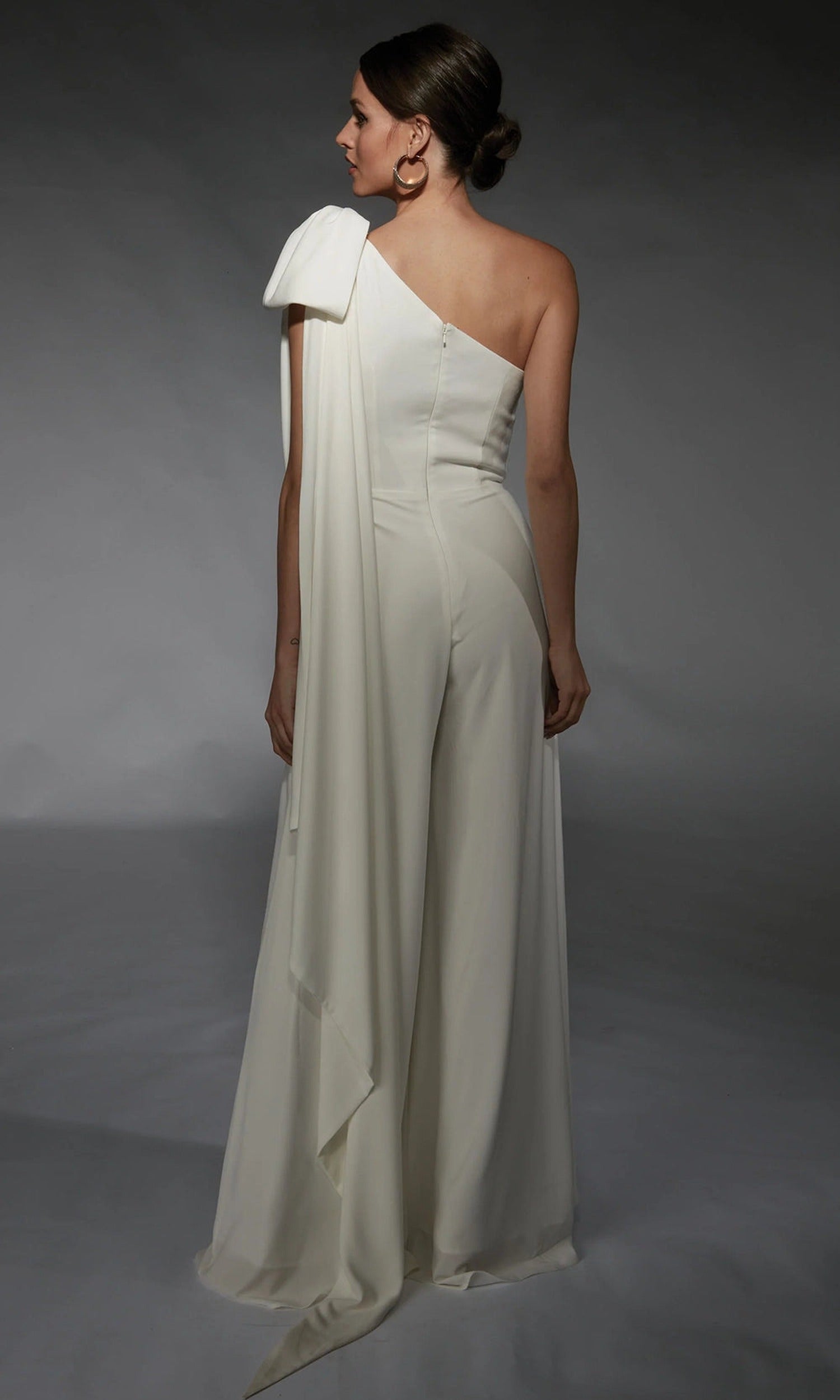 Alyce Paris 70065 - Bow Shoulder Wide-Leg Jumpsuit