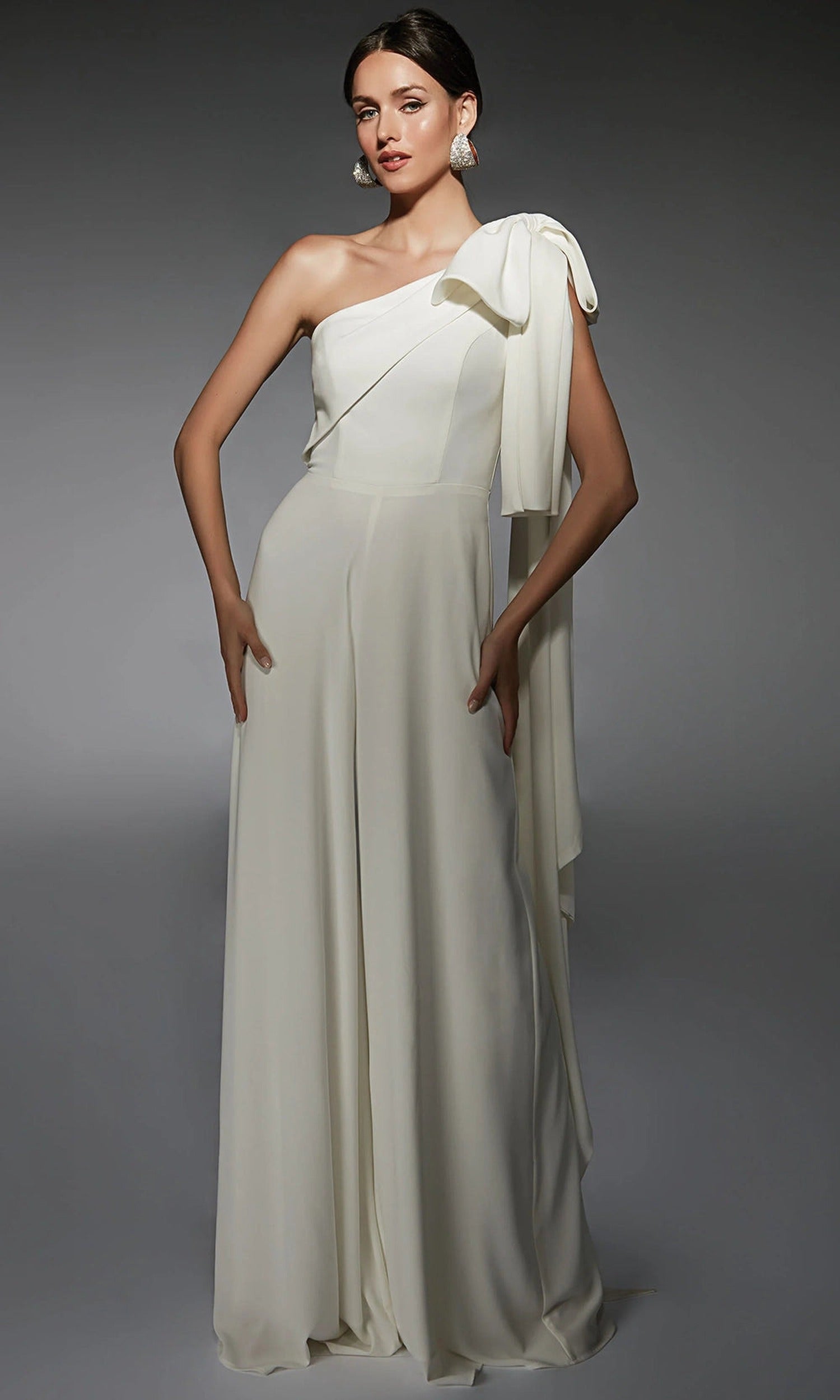 Alyce Paris 70065 - Bow Shoulder Wide-Leg Jumpsuit