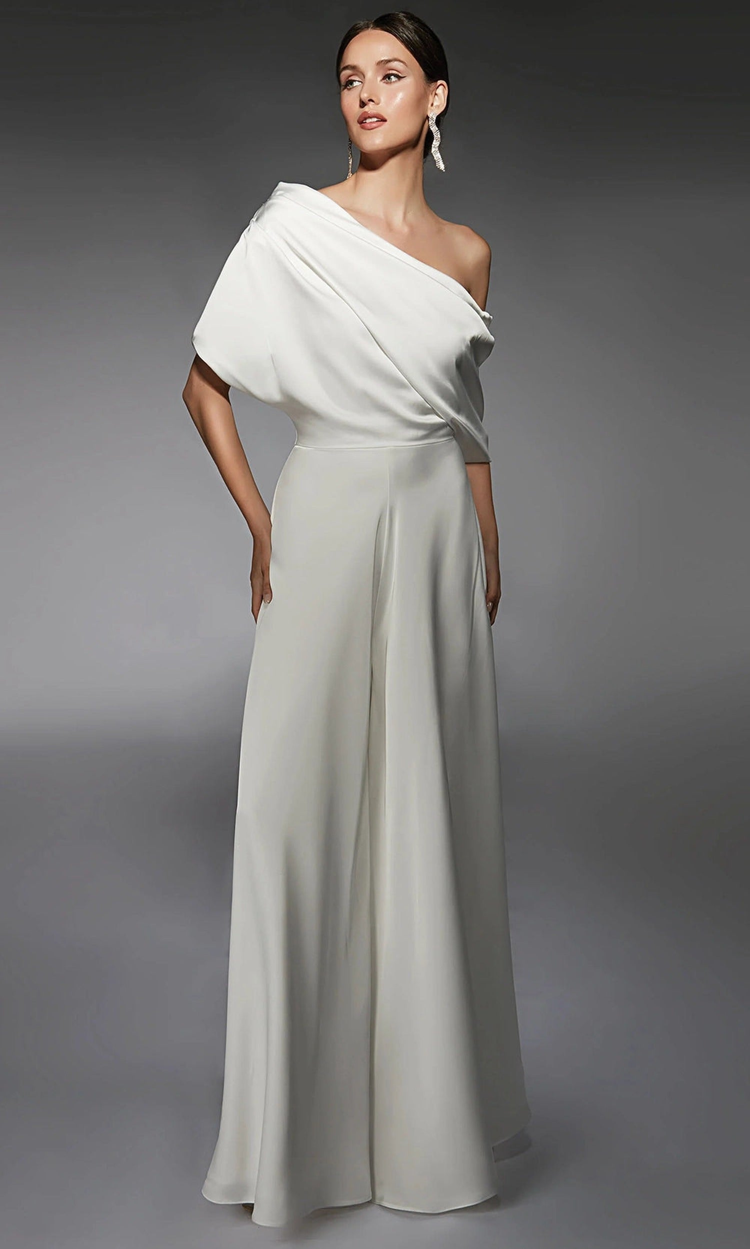 Alyce Paris 70072 - Draped Asymmetric Satin Jumpsuit