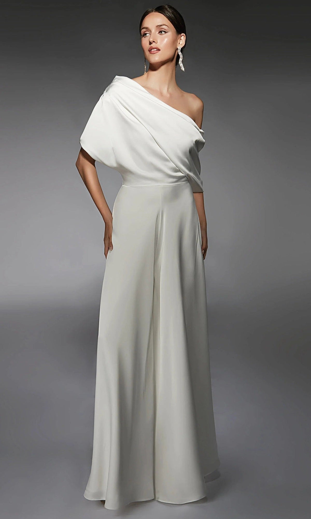 Alyce Paris 70072 - Draped Asymmetric Satin Jumpsuit