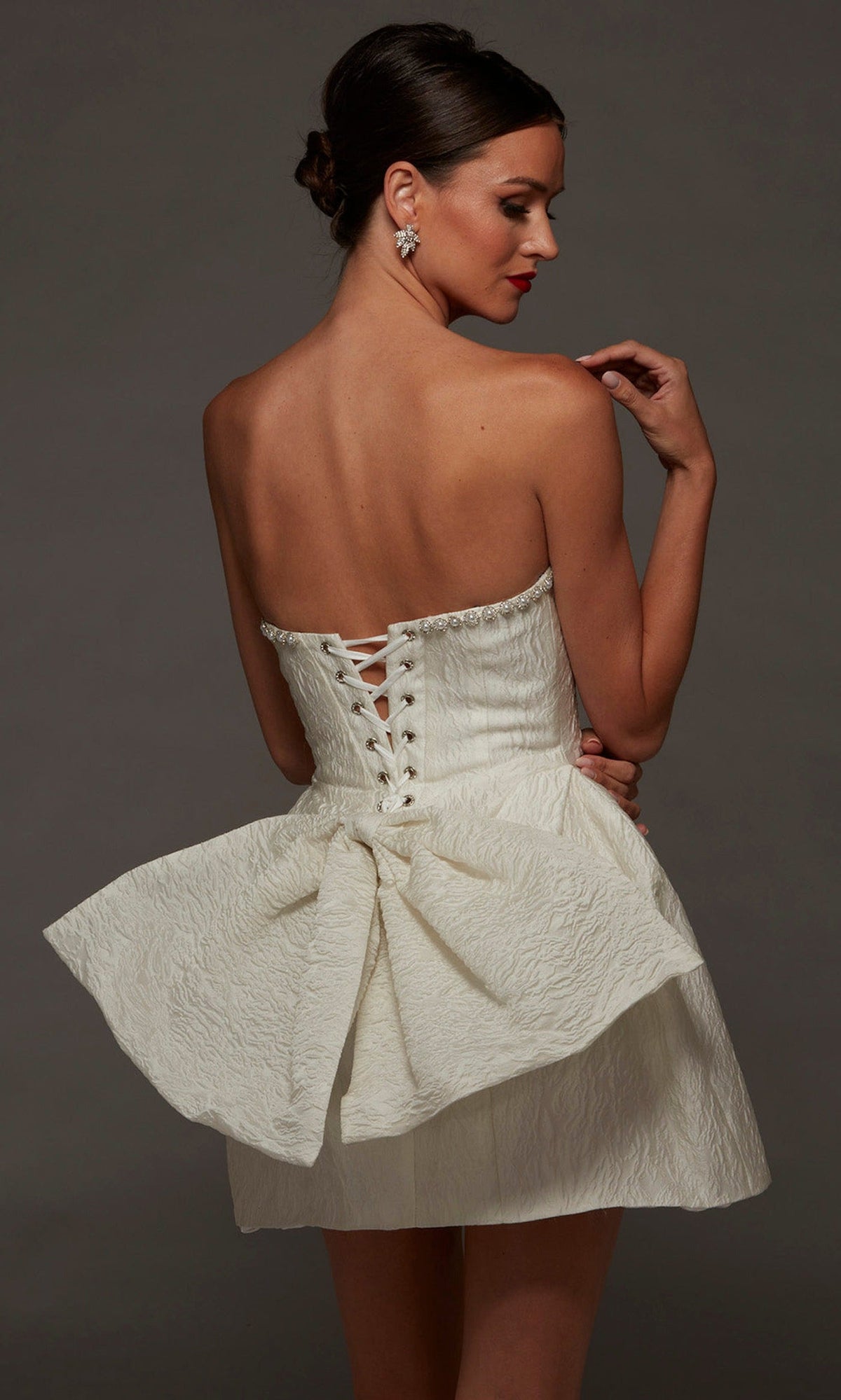 Alyce Paris 70097 - Lace-Up Back Strapless Flared Dress