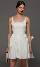 Alyce Paris 70103 - Square Neck Flared Short Dress with Pearl Trim