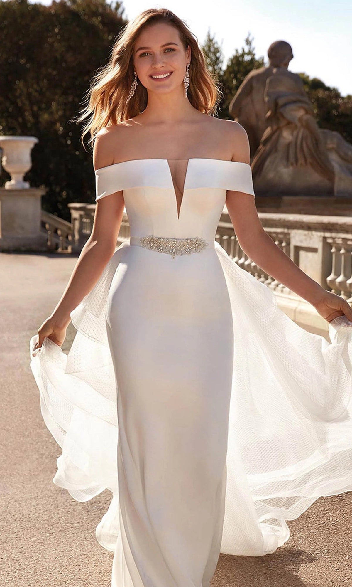 Alyce Paris 7020 - Off Shoulder Dot Net Overskirt Bridal Gown
