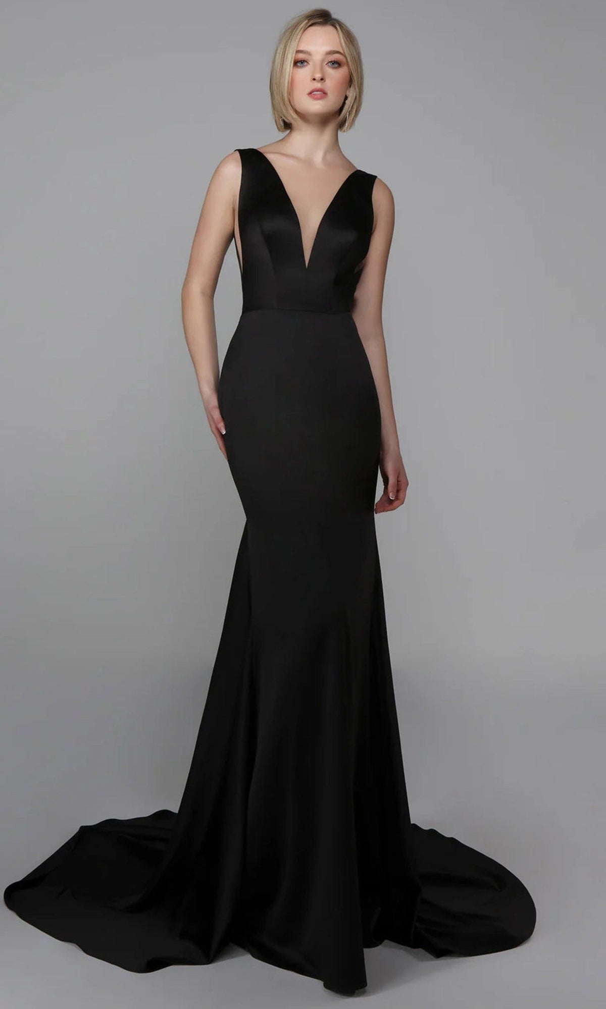 Alyce Paris 7021 - Plunging V-Neck Sleek Trumpet Dress