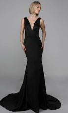 Alyce Paris 7021 - Plunging V-Neck Sleek Trumpet Dress