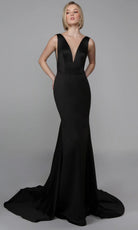 Alyce Paris 7021 - Plunging V-Neck Sleek Trumpet Dress