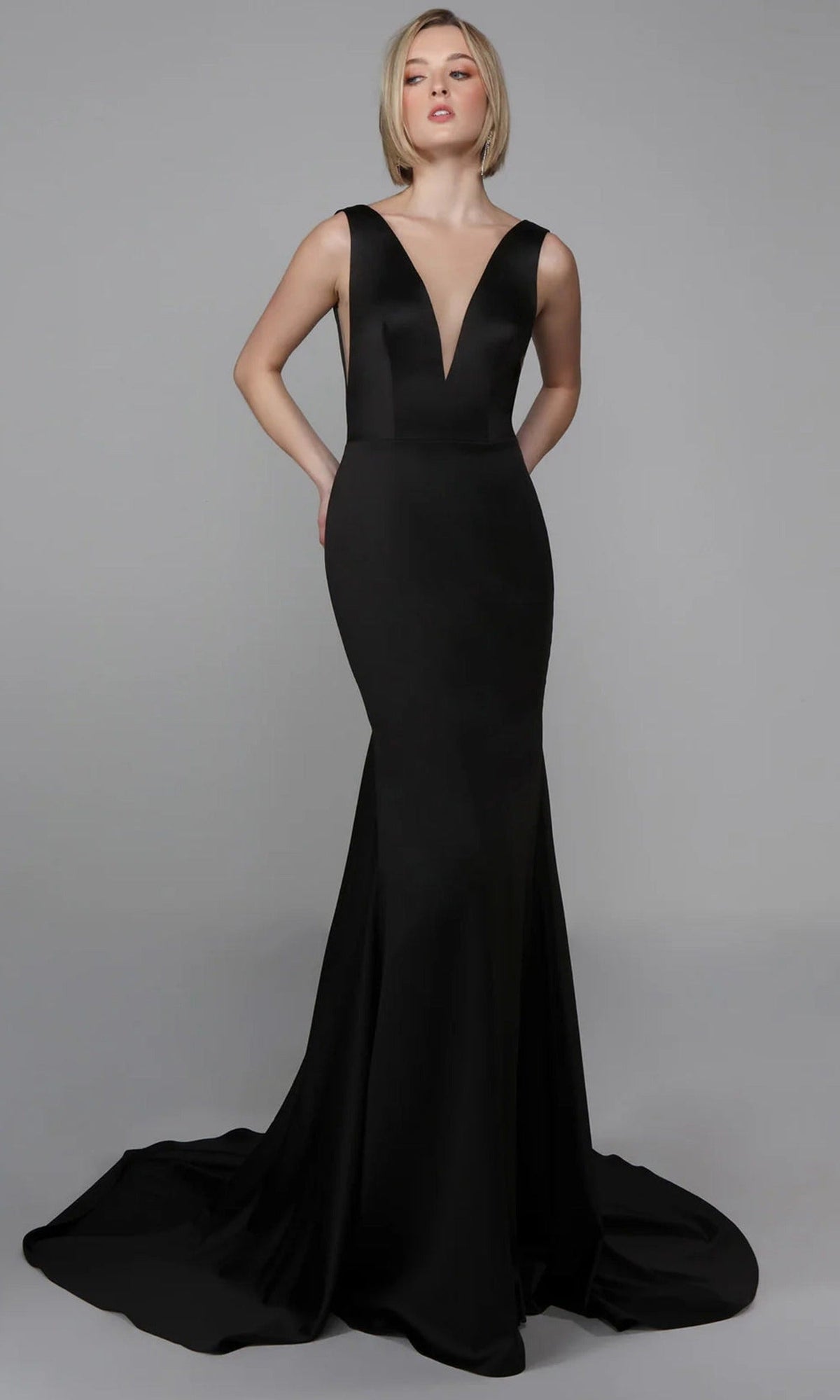 Alyce Paris 7021 - Plunging V-Neck Sleek Trumpet Dress