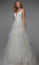 Alyce Paris 7022 - Layered Dot Net Skirt V-Neck Gown