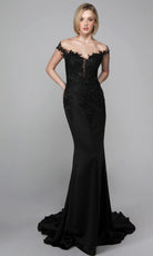 Alyce Paris 7026 - Off Shoulder Sheath Gown with Floral Lace