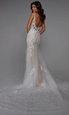 Alyce Paris 7029 - Plunging Trumpet Dress with Embroidered Detail