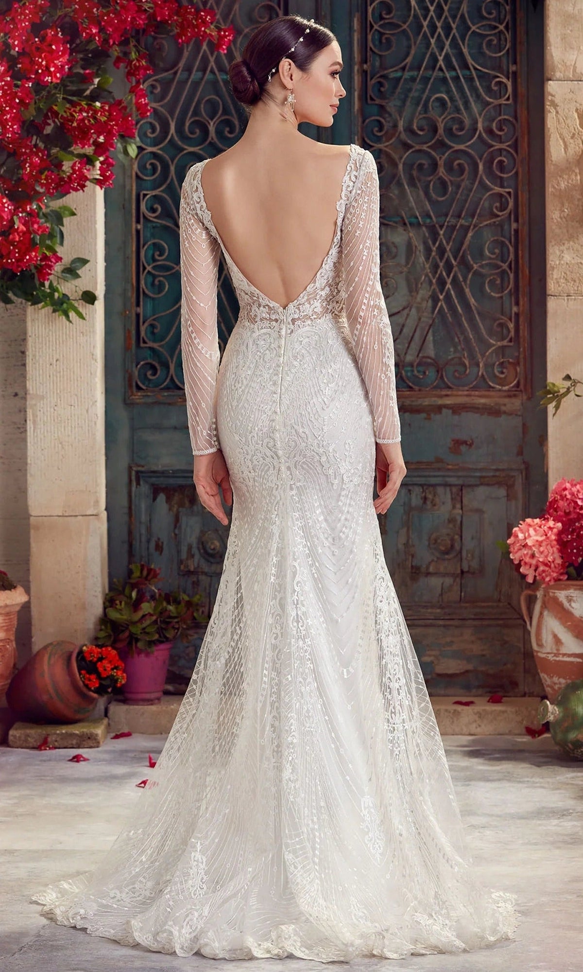 Alyce Paris 7030 - Long Sleeve Embroidered Tulle Dress