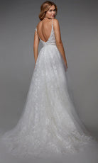 Alyce Paris 7036 - Plunging A-line Dress with Floral Appliques
