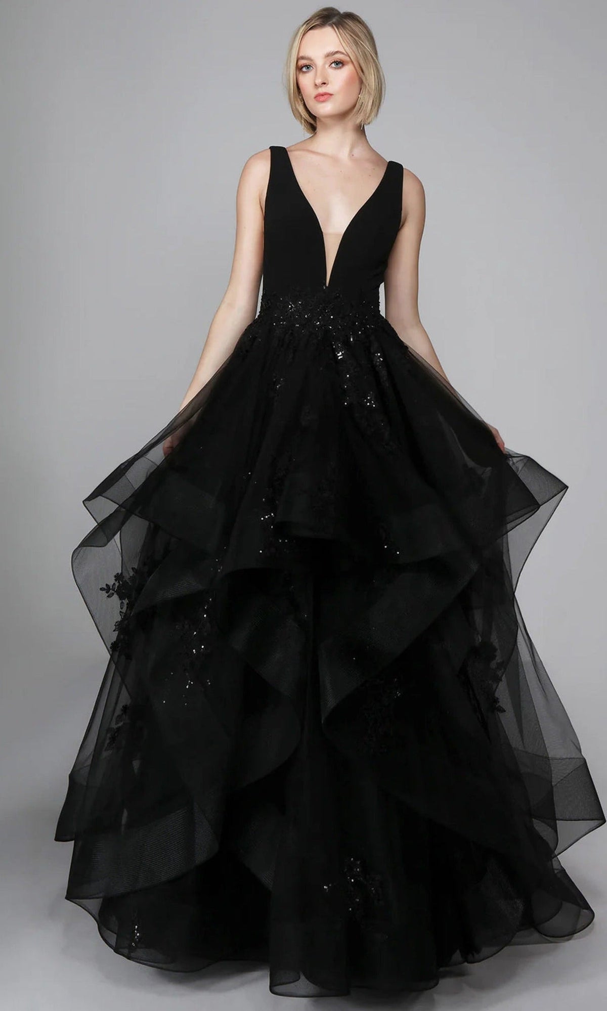 Alyce Paris 7040 - Lace Appliqued Ruffle Tulle Ballgown