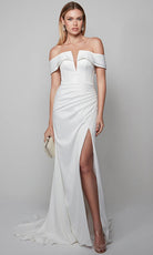 Alyce Paris 7058 - Off Shoulder Slit Wedding Gown