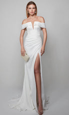 Alyce Paris 7058 - Off Shoulder Slit Wedding Gown