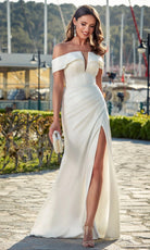 Alyce Paris 7058 - Off Shoulder Slit Wedding Gown