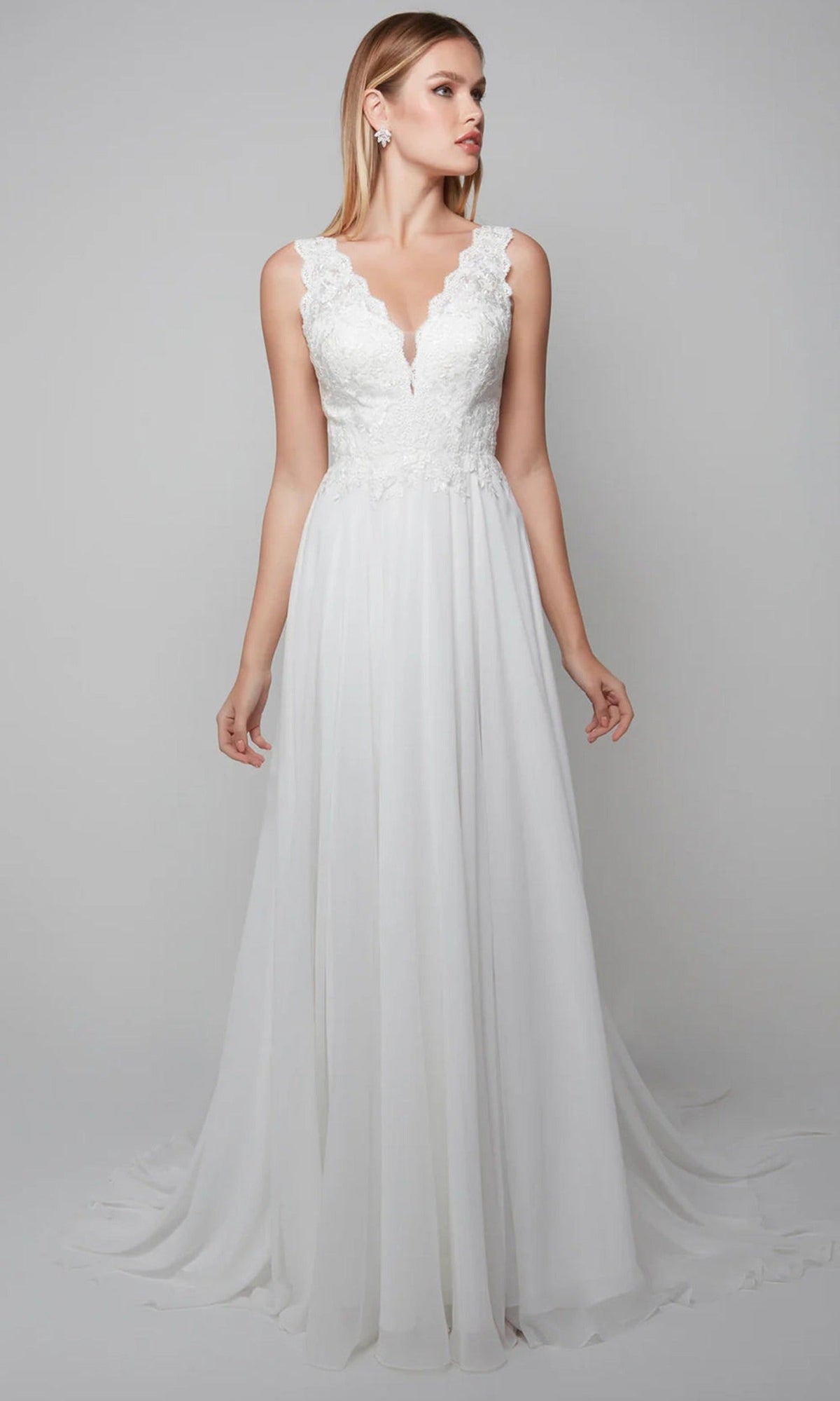 Alyce Paris 7071 - Scalloped Lace V-Neck Wedding Gown