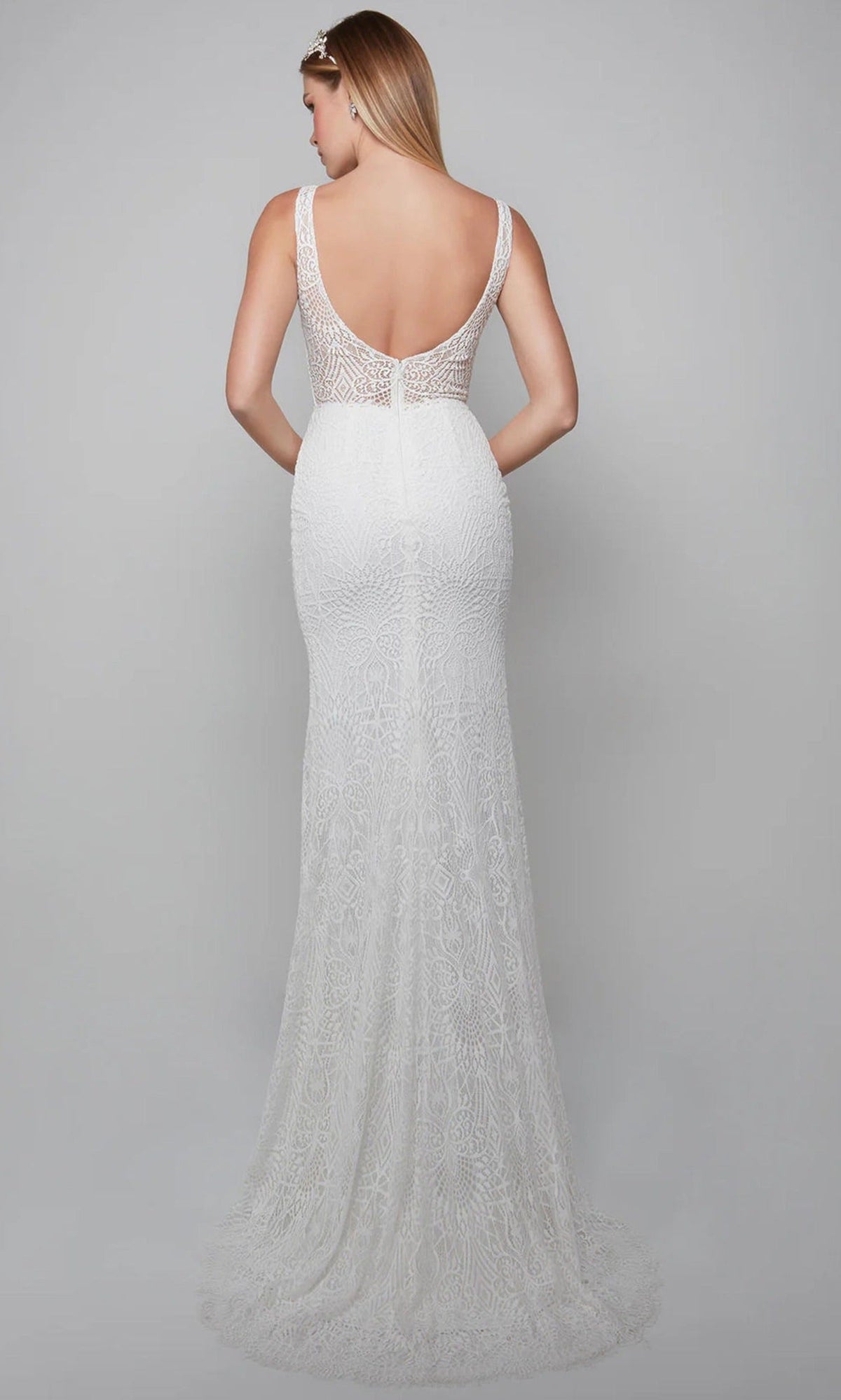 Alyce Paris 7075 - Lace Tulle Sheath Gown with V-Back