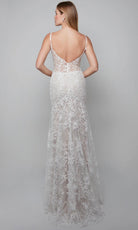Alyce Paris 7077 - Fitted V-Neck Dress with Lace Applique