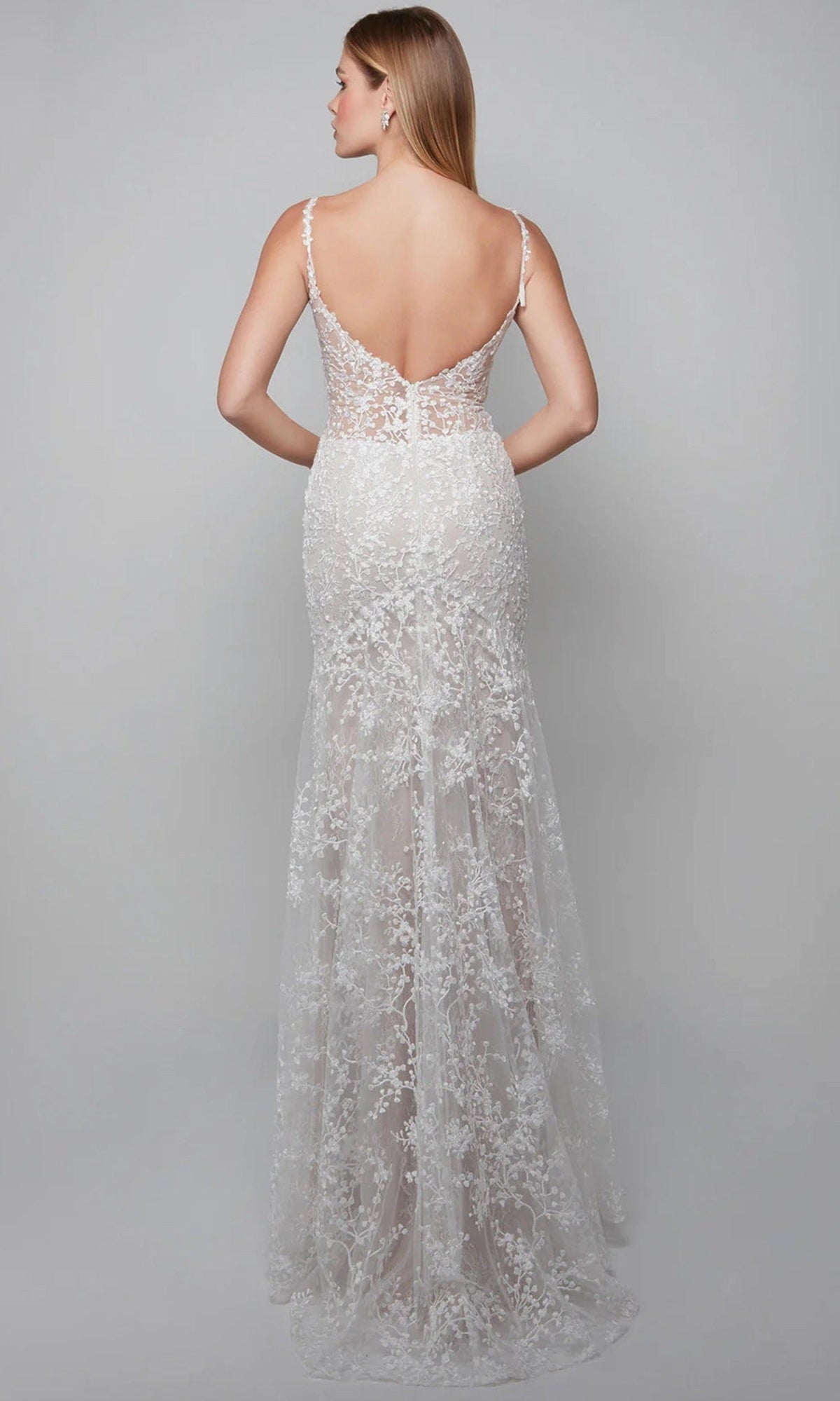 Alyce Paris 7077 - Fitted V-Neck Dress with Lace Applique