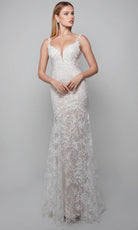 Alyce Paris 7077 - Fitted V-Neck Dress with Lace Applique