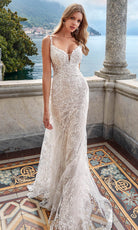 Alyce Paris 7077 - Fitted V-Neck Dress with Lace Applique