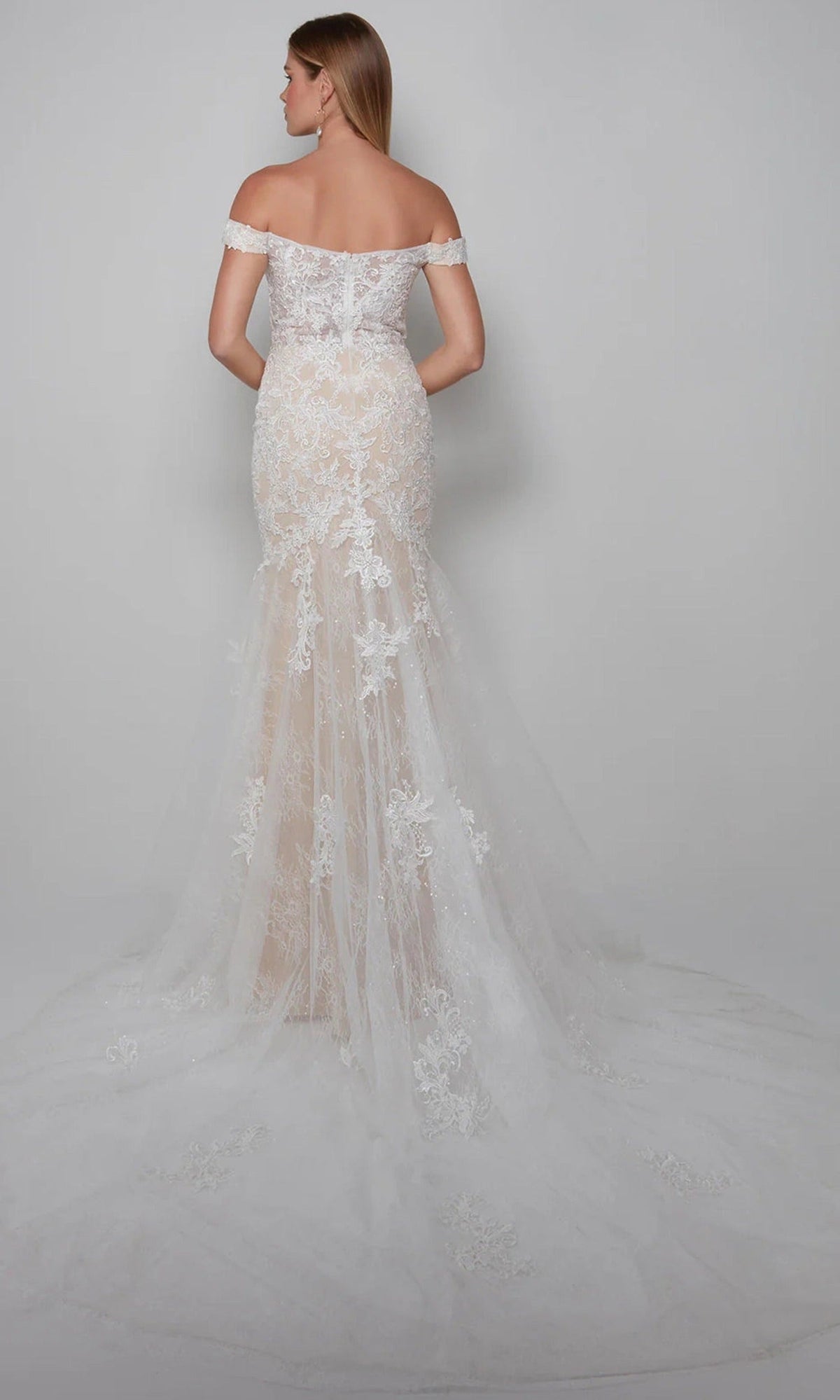 Alyce Paris 7086 - Lace Appliqued Off Shoulder Trumpet Gown