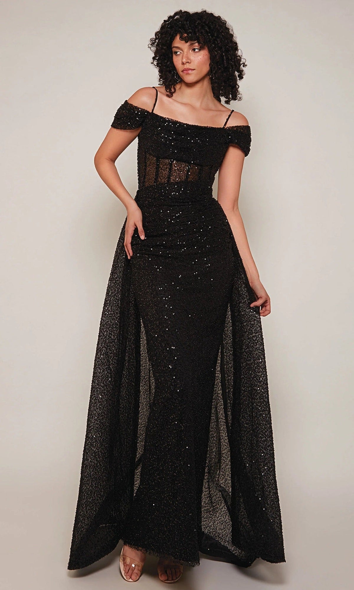 Alyce Paris 7101 - Sheer Corset Glitter Dress with Overskirt