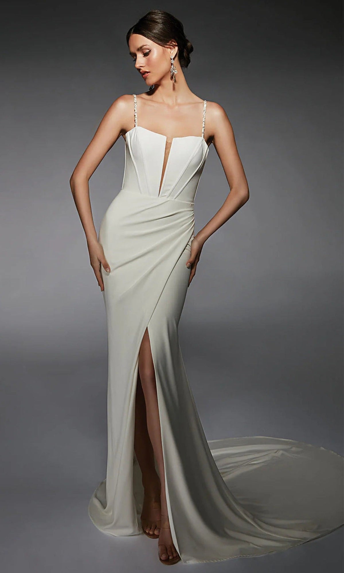 Alyce Paris 7104 - Plunging Bridal Sheath Gown with Ruched Detail