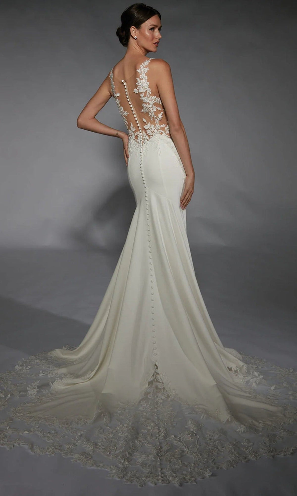 Alyce Paris 7117 - Floral Appliqued Illusion Trumpet Gown