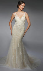 Alyce Paris 7119 - Illusion Plunge Embroidered Trumpet Dress