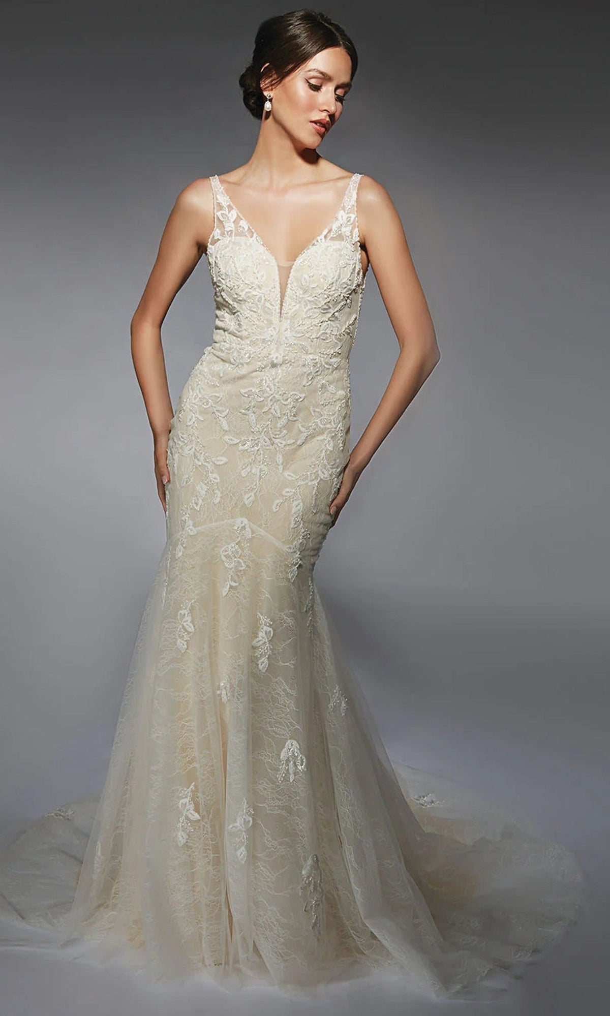 Alyce Paris 7119 - Illusion Plunge Embroidered Trumpet Dress