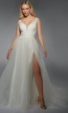 Alyce Paris 7125 - Beaded Lace V-Neck Gown with Slit