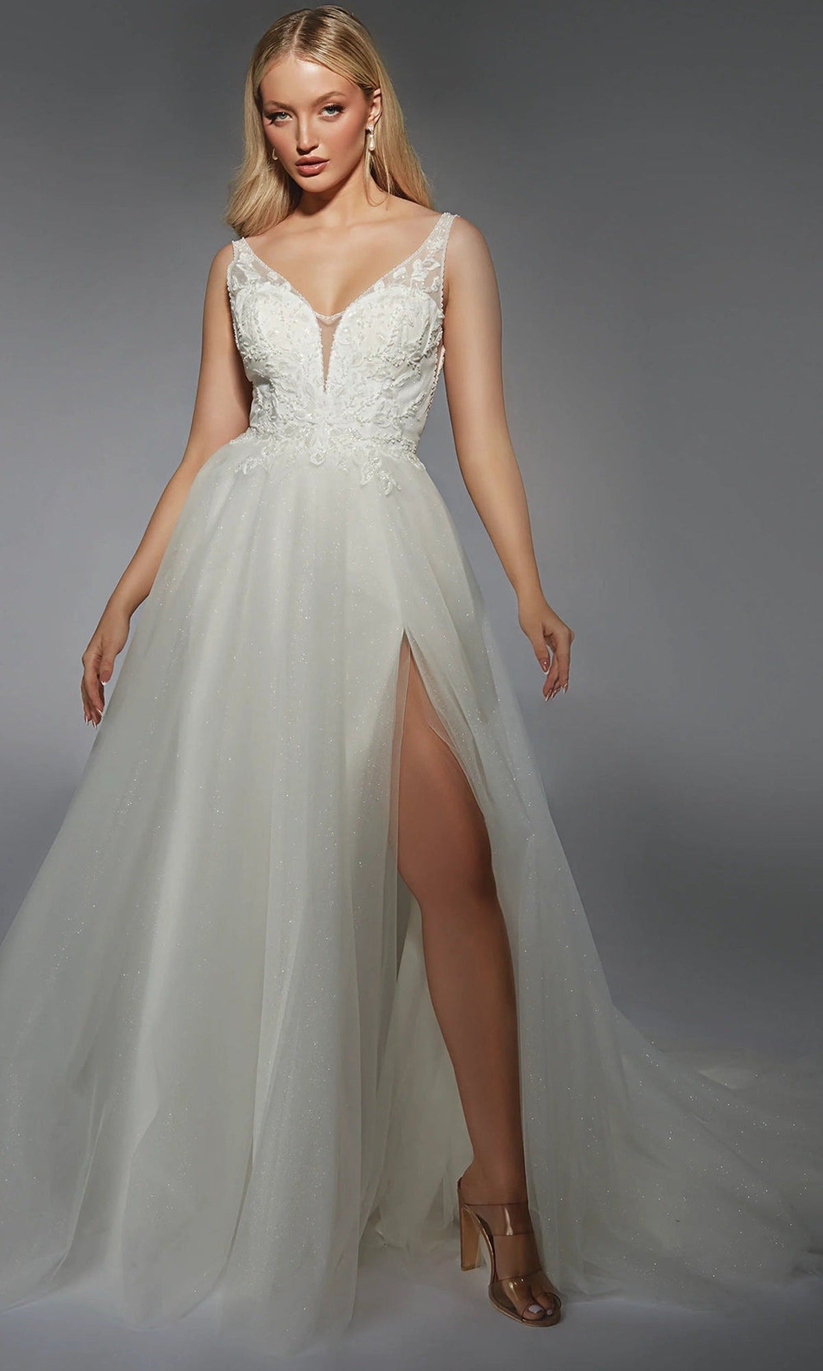 Alyce Paris 7125 - Beaded Lace V-Neck Gown with Slit
