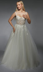 Alyce Paris 7130 - Sheer Corset Lace Appliqued A-Line Gown