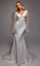 Alyce Paris 7137 - Plunging V-Neck Satin Trumpet Gown