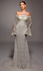 Alyce Paris 7156 - Lace Off Shoulder Gown with Flared Cuffs