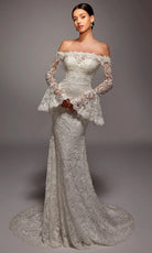 Alyce Paris 7156 - Lace Off Shoulder Gown with Flared Cuffs