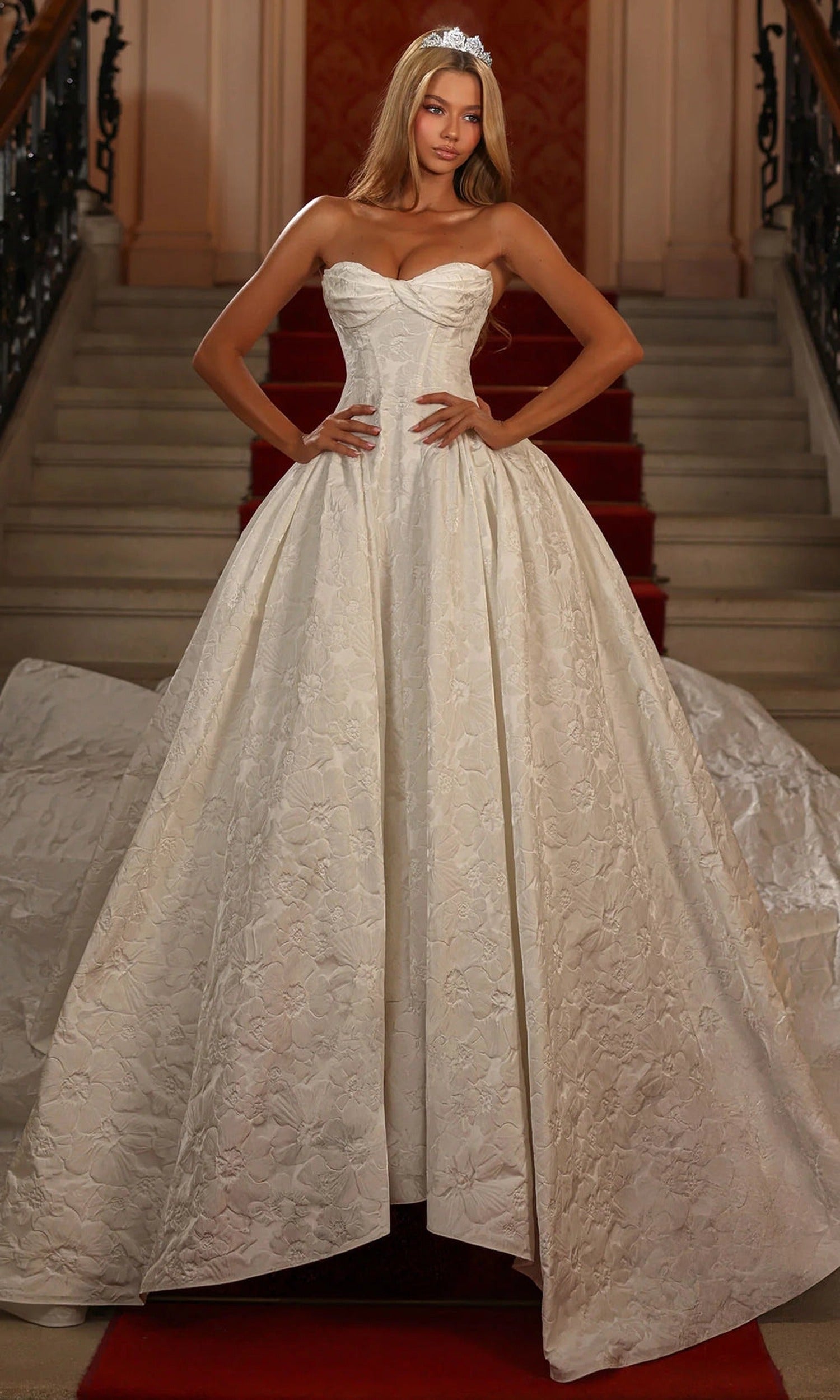 Alyce Paris 7164 - Floral Jacquard Ball Gown with Corset Bodice