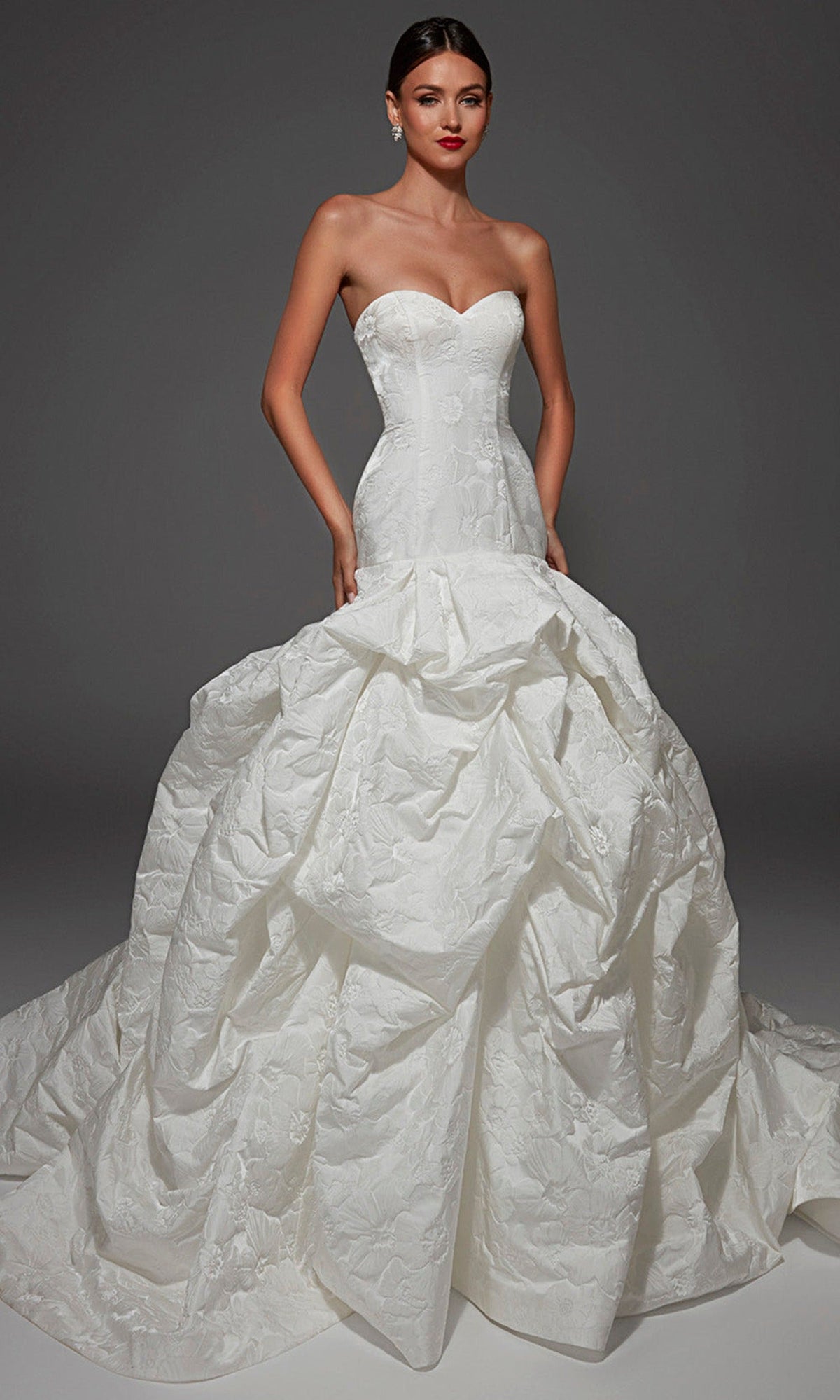 Alyce Paris 7185 - Floral Jacquard Draped Mermaid Gown