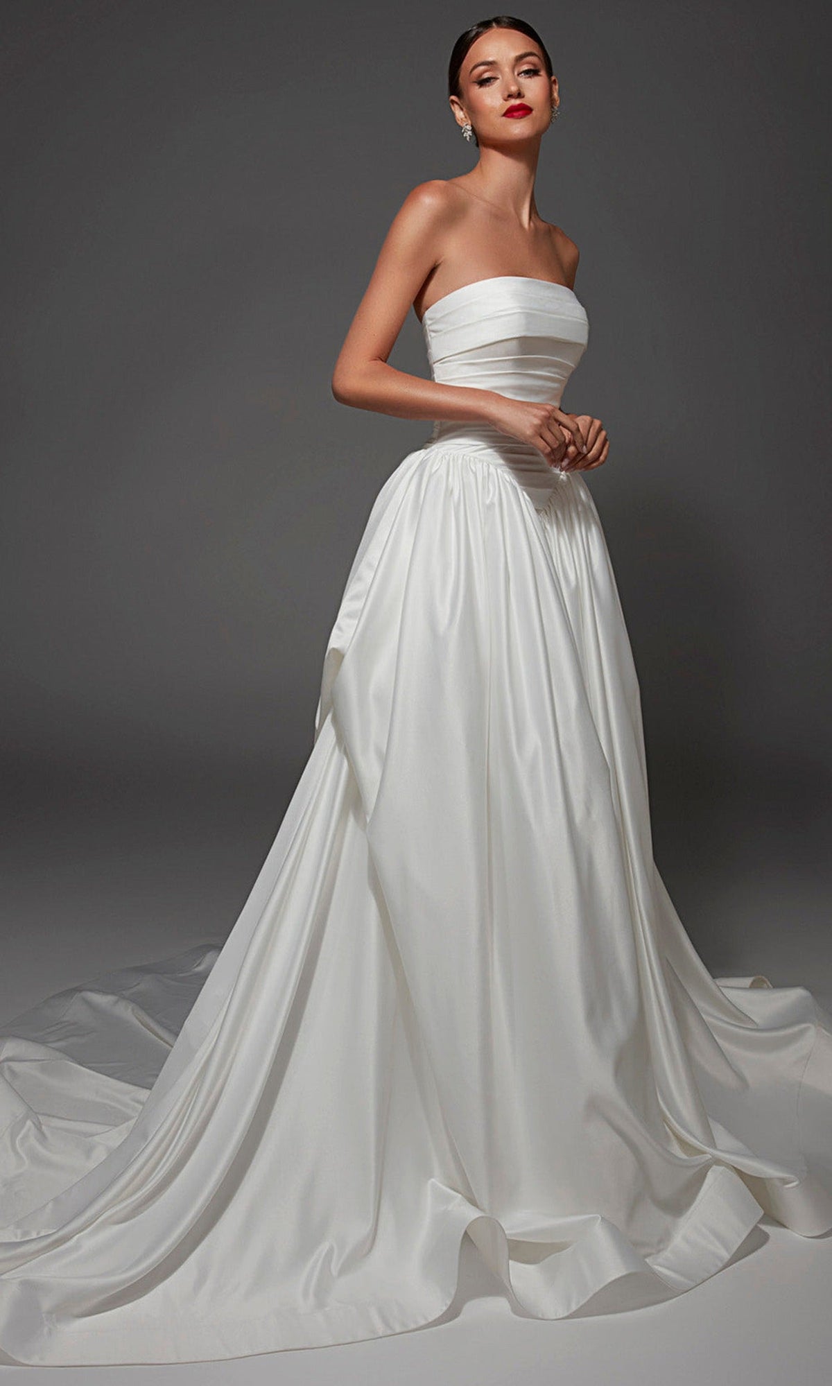 Alyce Paris 7187 - Ruched Detail Straight Across Wedding Gown