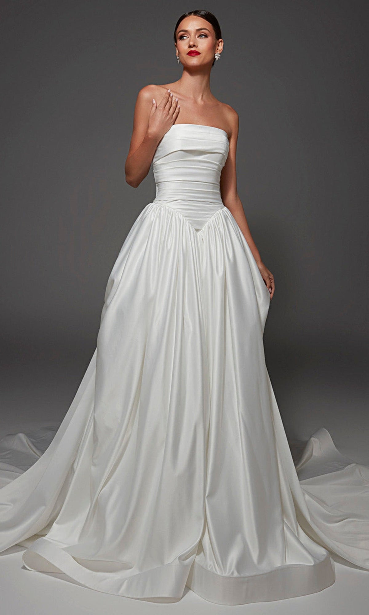 Alyce Paris 7187 - Ruched Detail Straight Across Wedding Gown
