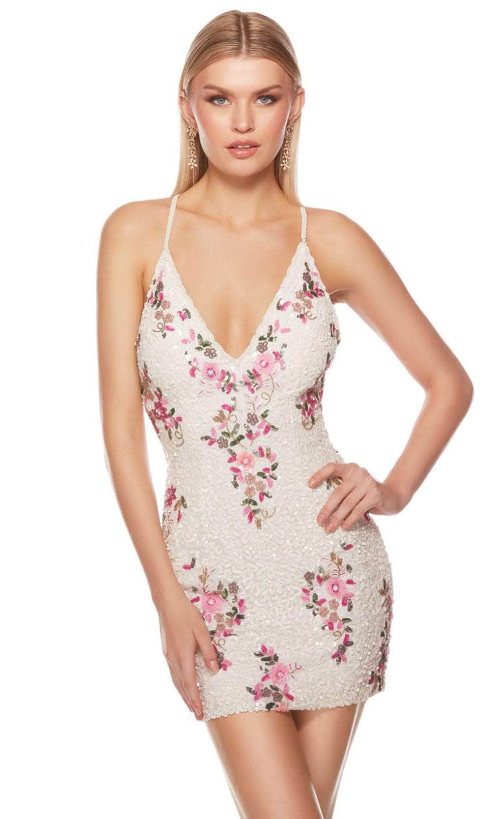 Alyce Paris 84004 - Floral Deep V-Neck Cocktail Dress - designer formal gown at Silhouette Dresses